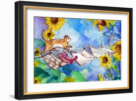 Cat on Clothesline Laundry Day-sylvia pimental-Framed Art Print