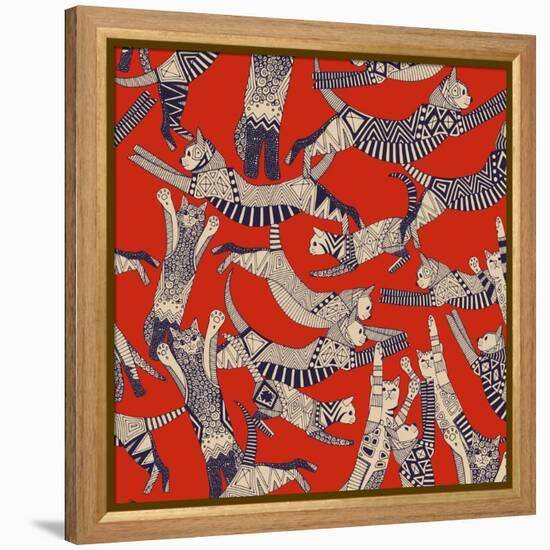 Cat Party Retro-Sharon Turner-Framed Stretched Canvas