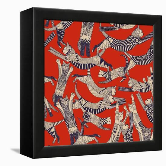 Cat Party Retro-Sharon Turner-Framed Stretched Canvas