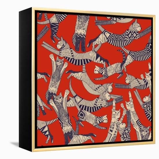 Cat Party Retro-Sharon Turner-Framed Stretched Canvas