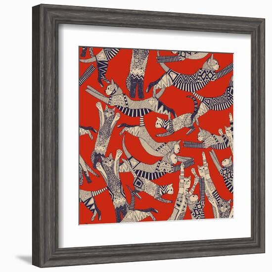 Cat Party Retro-Sharon Turner-Framed Art Print