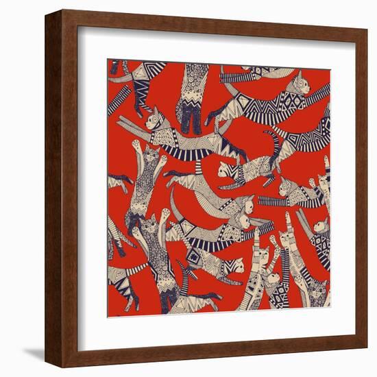 Cat Party Retro-Sharon Turner-Framed Art Print