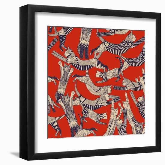 Cat Party Retro-Sharon Turner-Framed Art Print