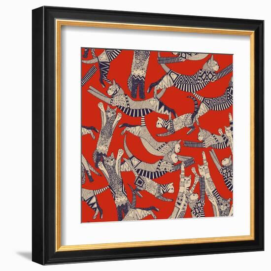 Cat Party Retro-Sharon Turner-Framed Art Print