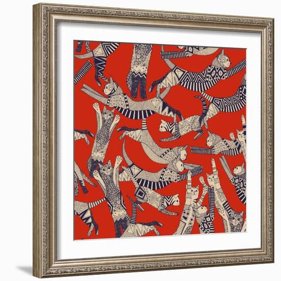 Cat Party Retro-Sharon Turner-Framed Art Print