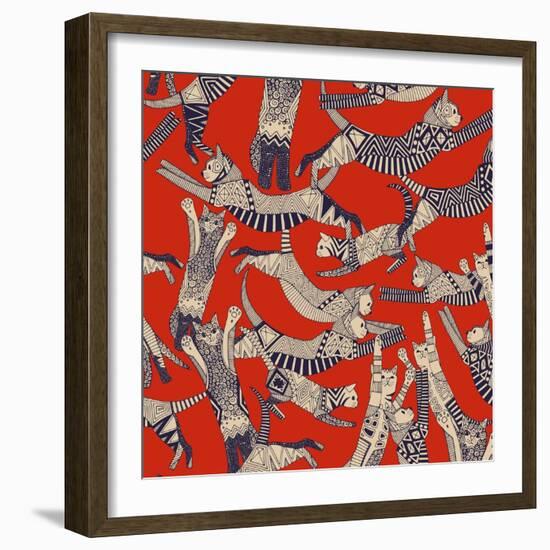 Cat Party Retro-Sharon Turner-Framed Art Print