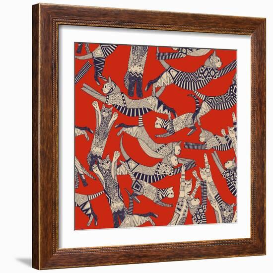 Cat Party Retro-Sharon Turner-Framed Art Print