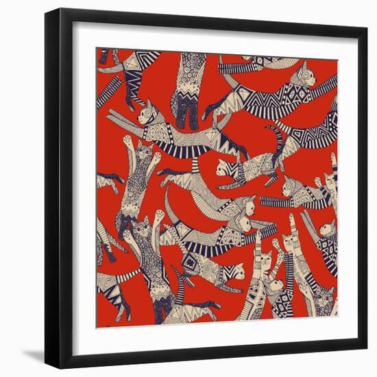 Cat Party Retro-Sharon Turner-Framed Art Print