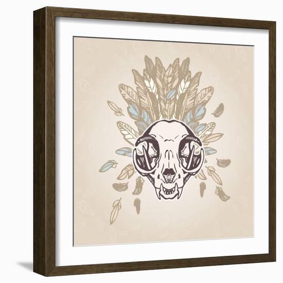 Cat Skull Vintage Aged Flower-Ptich-ya-Framed Art Print