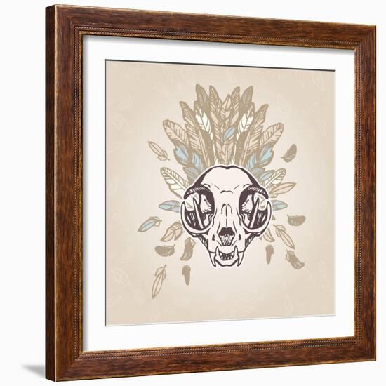 Cat Skull Vintage Aged Flower-Ptich-ya-Framed Art Print