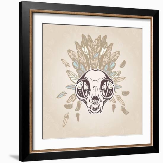 Cat Skull Vintage Aged Flower-Ptich-ya-Framed Art Print