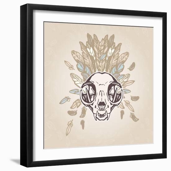 Cat Skull Vintage Aged Flower-Ptich-ya-Framed Art Print