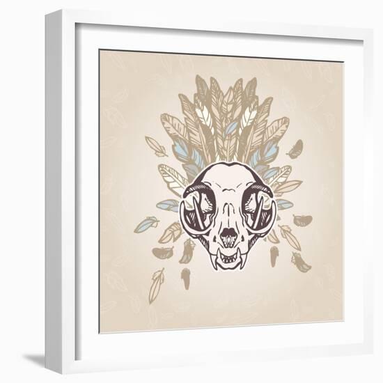 Cat Skull Vintage Aged Flower-Ptich-ya-Framed Art Print