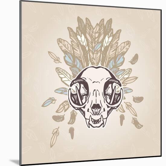 Cat Skull Vintage Aged Flower-Ptich-ya-Mounted Art Print