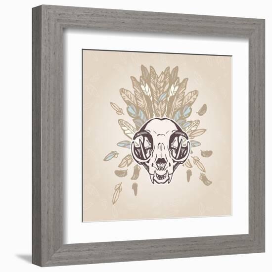 Cat Skull Vintage Aged Flower-Ptich-ya-Framed Art Print