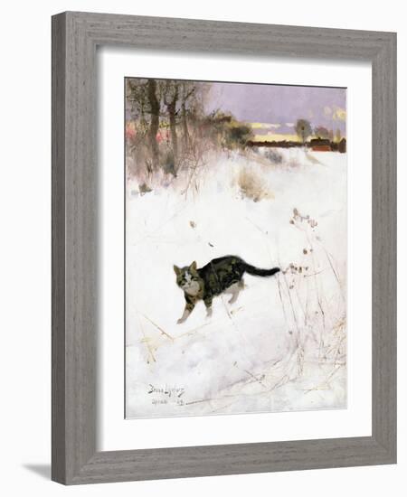 Cat Stalking over Snow, 1884-Bruno Andreas Liljefors-Framed Giclee Print