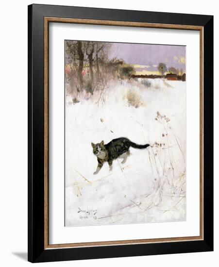 Cat Stalking over Snow, 1884-Bruno Andreas Liljefors-Framed Giclee Print