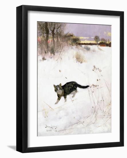 Cat Stalking over Snow, 1884-Bruno Andreas Liljefors-Framed Giclee Print