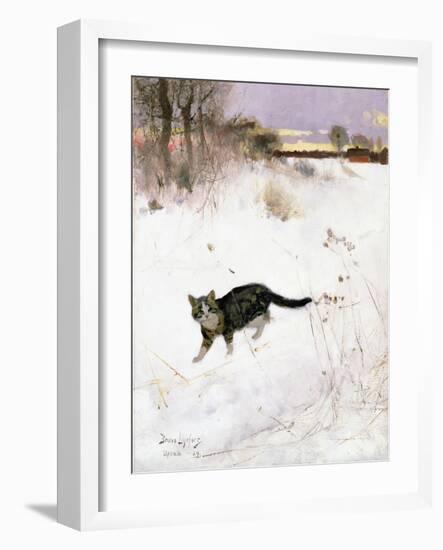 Cat Stalking over Snow, 1884-Bruno Andreas Liljefors-Framed Giclee Print