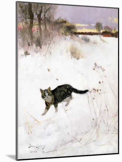 Cat Stalking over Snow, 1884-Bruno Andreas Liljefors-Mounted Giclee Print