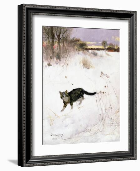 Cat Stalking over Snow, 1884-Bruno Andreas Liljefors-Framed Giclee Print