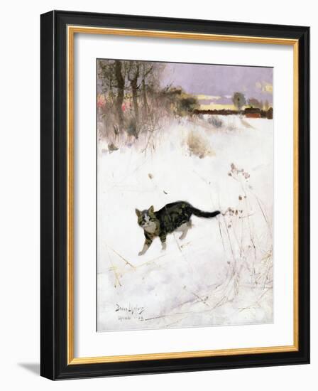 Cat Stalking over Snow, 1884-Bruno Andreas Liljefors-Framed Giclee Print