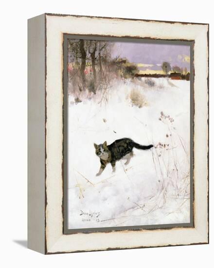 Cat Stalking over Snow, 1884-Bruno Andreas Liljefors-Framed Premier Image Canvas