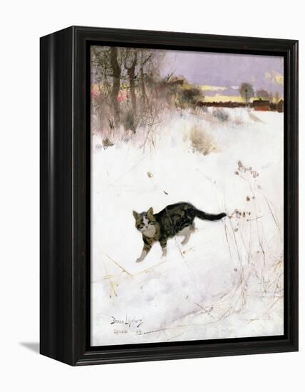 Cat Stalking over Snow, 1884-Bruno Andreas Liljefors-Framed Premier Image Canvas