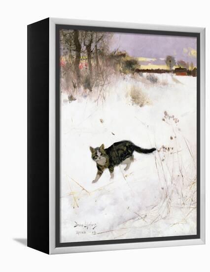 Cat Stalking over Snow, 1884-Bruno Andreas Liljefors-Framed Premier Image Canvas