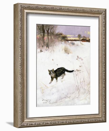 Cat Stalking over Snow, 1884-Bruno Andreas Liljefors-Framed Giclee Print