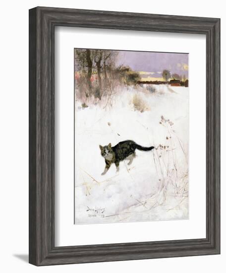 Cat Stalking over Snow, 1884-Bruno Andreas Liljefors-Framed Giclee Print