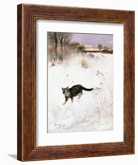 Cat Stalking over Snow, 1884-Bruno Andreas Liljefors-Framed Giclee Print