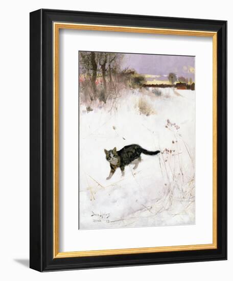 Cat Stalking over Snow, 1884-Bruno Andreas Liljefors-Framed Giclee Print