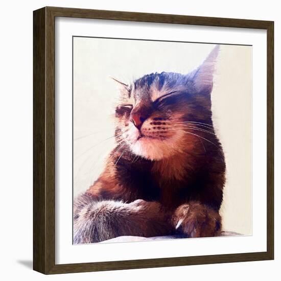 Cat That Got The Cream, 2018, (painting)-Helen White-Framed Giclee Print