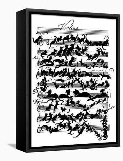 'Cat Violin Score' by Moritz von Schwind-Moritz Ludwig von Schwind-Framed Premier Image Canvas