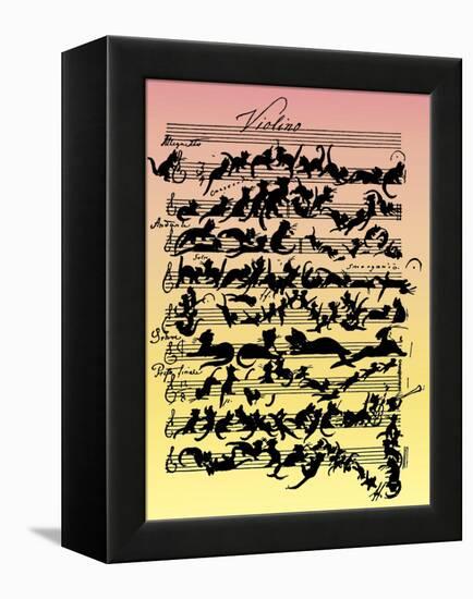 'Cat Violin Score' by-Moritz Ludwig von Schwind-Framed Premier Image Canvas