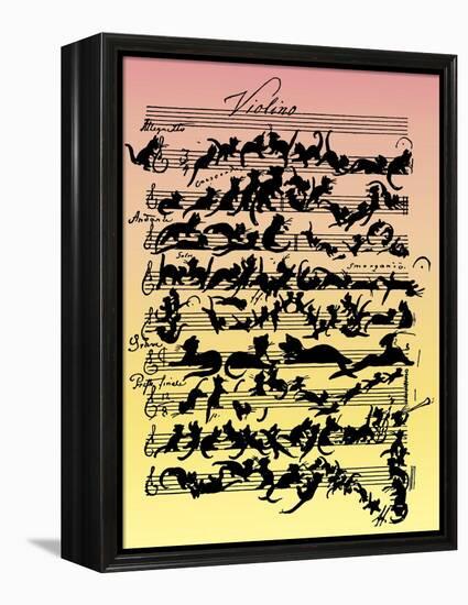 'Cat Violin Score' by-Moritz Ludwig von Schwind-Framed Premier Image Canvas