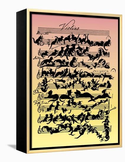 'Cat Violin Score' by-Moritz Ludwig von Schwind-Framed Premier Image Canvas