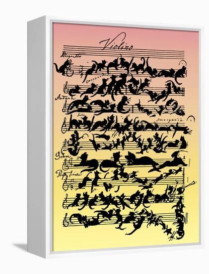 'Cat Violin Score' by-Moritz Ludwig von Schwind-Framed Premier Image Canvas