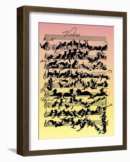 'Cat Violin Score' by-Moritz Ludwig von Schwind-Framed Giclee Print