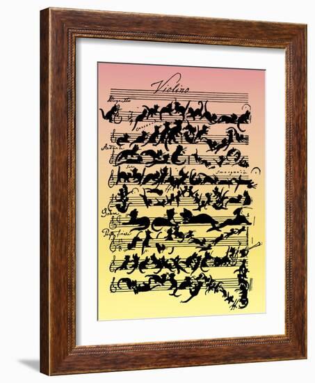 'Cat Violin Score' by-Moritz Ludwig von Schwind-Framed Giclee Print