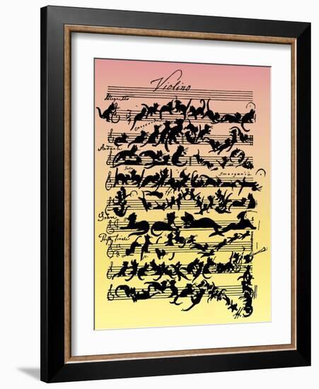 'Cat Violin Score' by-Moritz Ludwig von Schwind-Framed Giclee Print