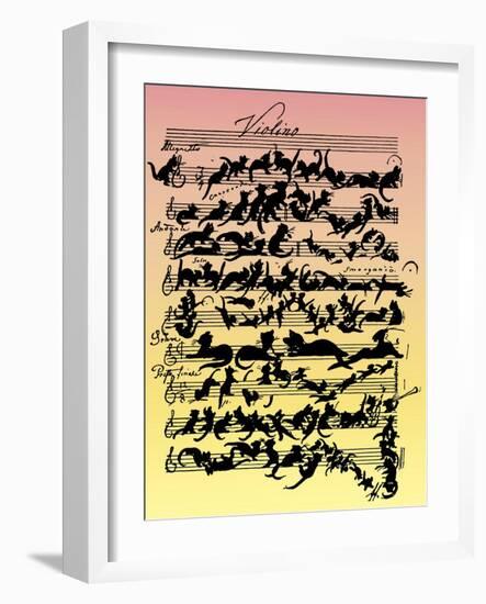 'Cat Violin Score' by-Moritz Ludwig von Schwind-Framed Giclee Print