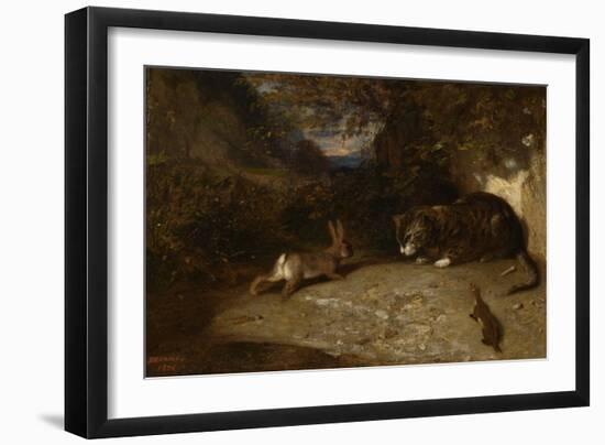 Cat, Weasel, and Rabbit, 1836 (Oil on Canvas)-Alexandre Gabriel Decamps-Framed Giclee Print