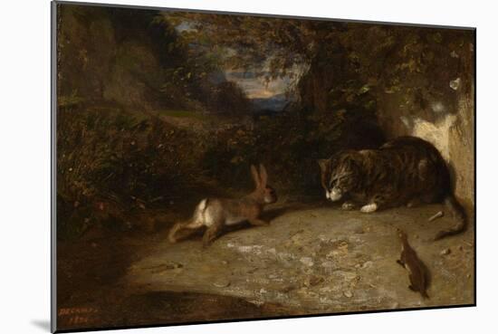 Cat, Weasel, and Rabbit, 1836 (Oil on Canvas)-Alexandre Gabriel Decamps-Mounted Giclee Print