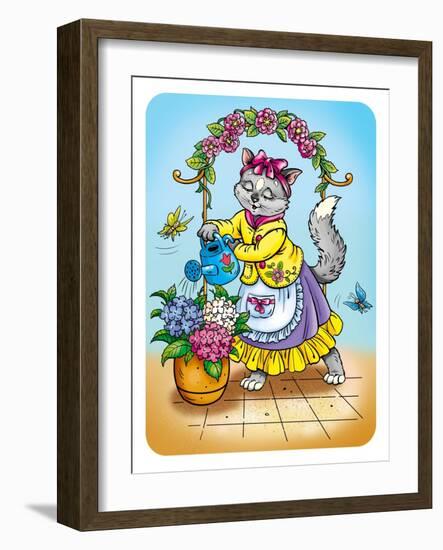 Cat with Flowers-Olga Kovaleva-Framed Giclee Print