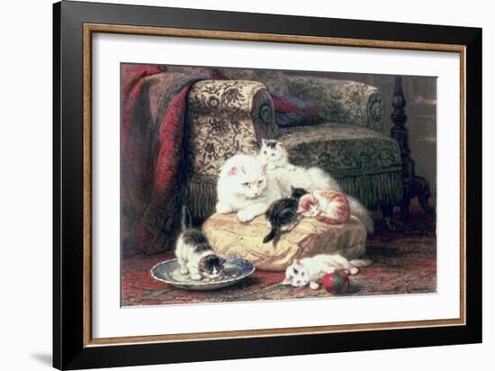 Cat with Her Kittens on a Cushion-Henriette Ronner-Knip-Framed Giclee Print