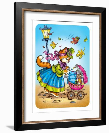 Cat with Kittens-Olga Kovaleva-Framed Giclee Print