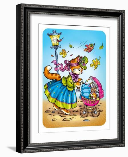 Cat with Kittens-Olga Kovaleva-Framed Giclee Print