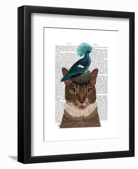 Cat with Nest and Blue Bird-Fab Funky-Framed Art Print